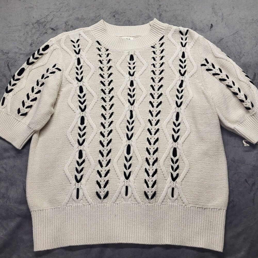 a.n.a Knit Short Sleeve Sweater Mock Neck LG Ivory NEW